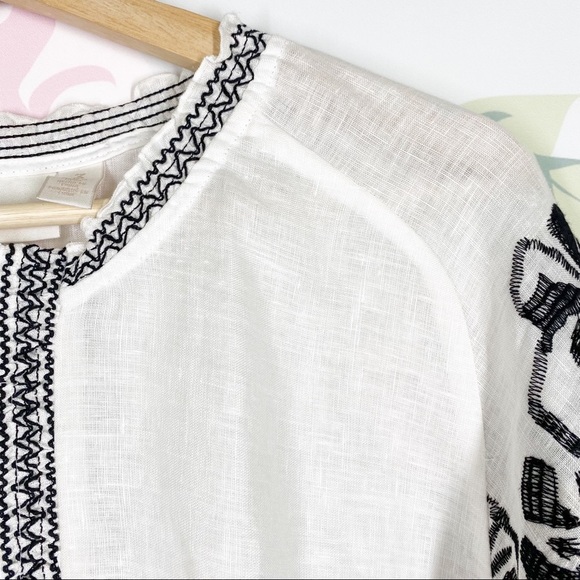 Chico’s Floral Boho Embroidered Linen Zip Up Blouse XL - Picture 3 of 13